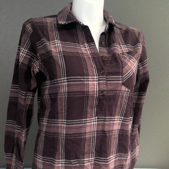 Carhartt Brown Plaid Flannel 1/2 Button Up Casual Cotton Shirt Women's Large - Picture 1 of 8